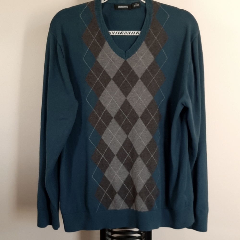 Claiborne argyle V-neck sweater in blue/green